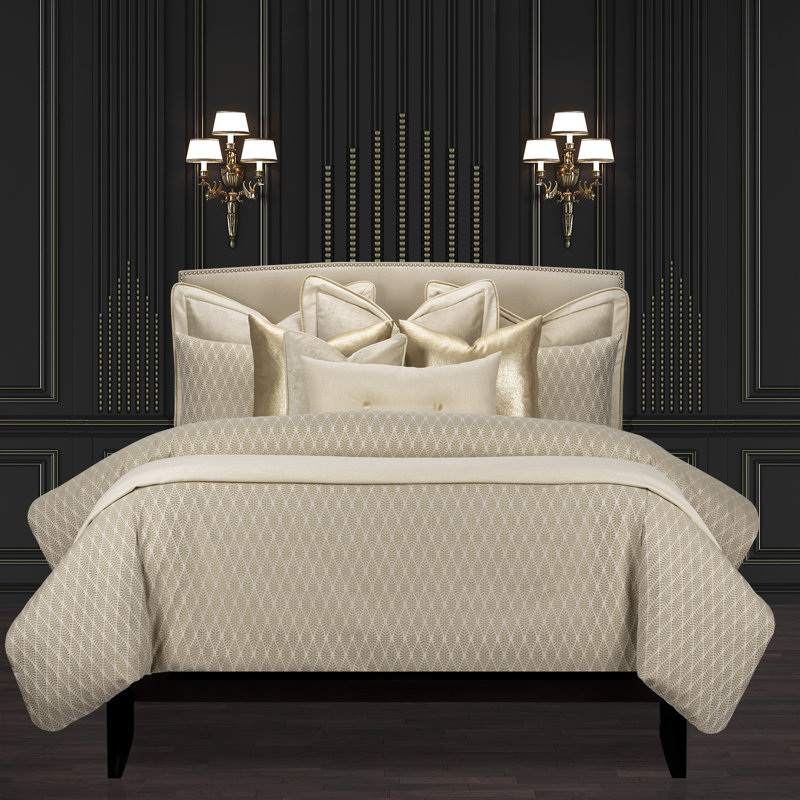 Deco Duvet Cover & Insert Complete Designer Set, Cream, Queen Duvet Cover + 4 Shams + 4 Throw Pillows