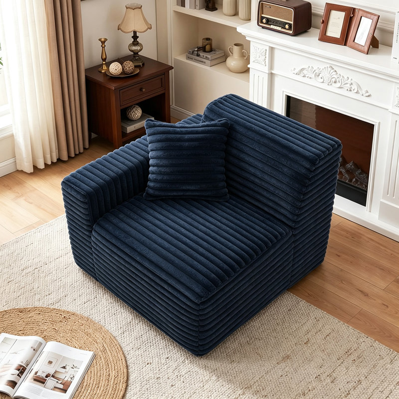 Fauteuil modulaire rembourré en fausse fourrure de lapin bleu marine rembourré sans assemblage requis, Marine