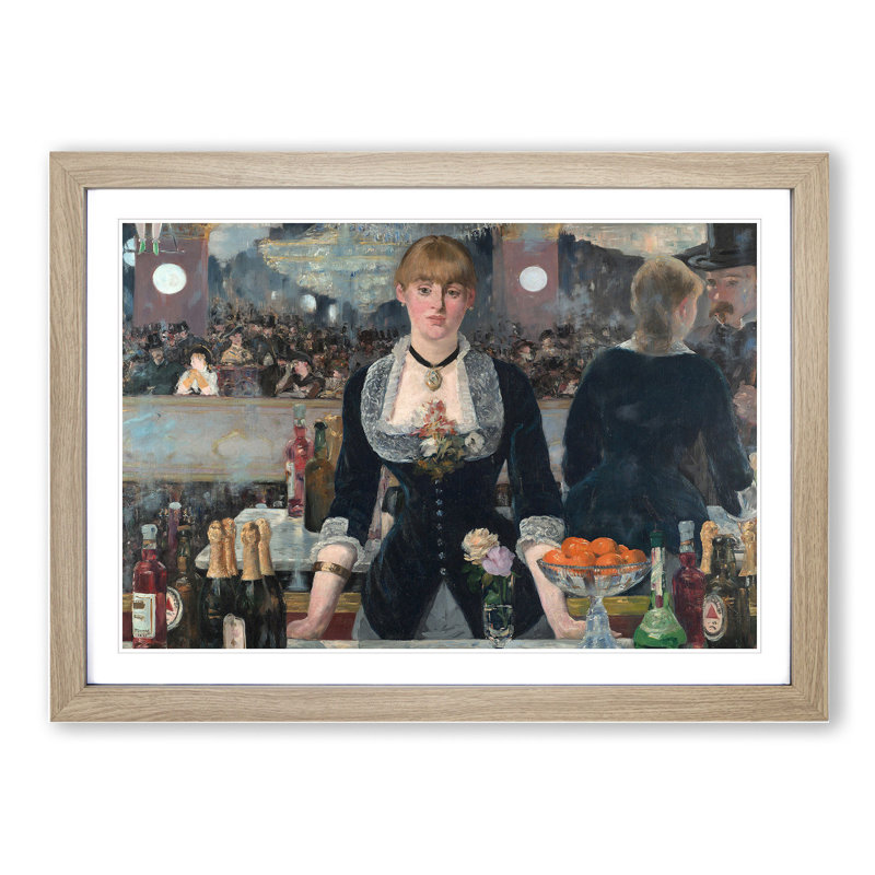 A Bar at the Folies-Bergere by Edouard Manet - Picture Frame Painting on MDF, 36cm H x 48cm W x 2cm D, Oak Framed