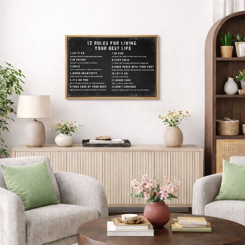 12 Rules For Living Your Best Life Artwork, Inspirational Guide Modern Motivational Wall Pictures, Large Framed Canvas Giclee Print Wall Art