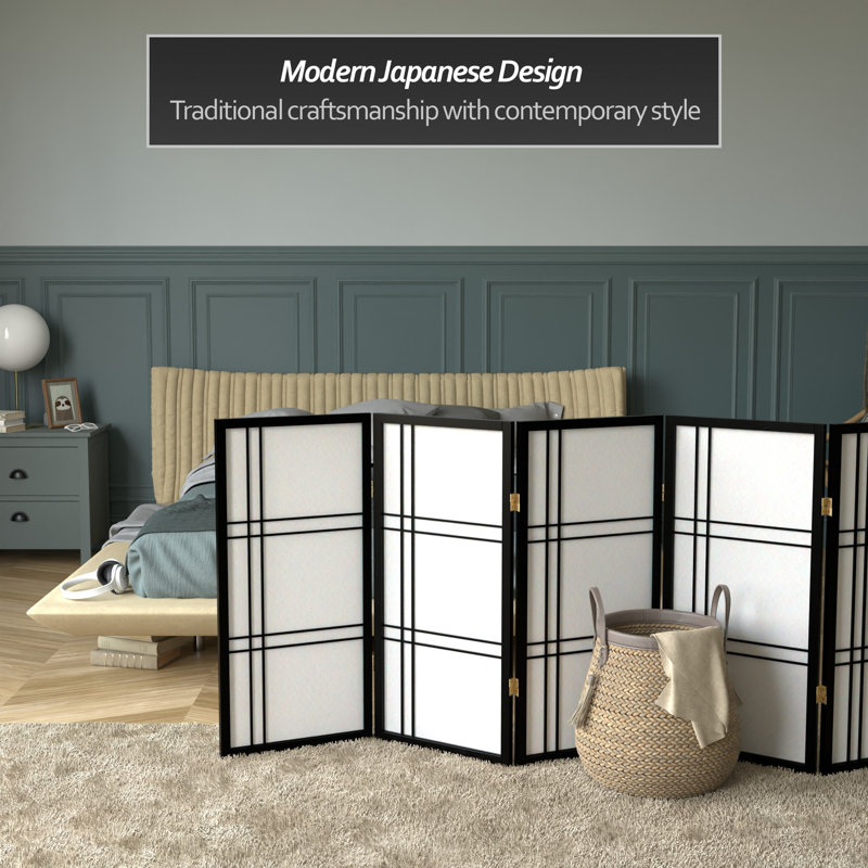 Keitez 3 ft. H Short Folding Shoji Screen, Black, 5