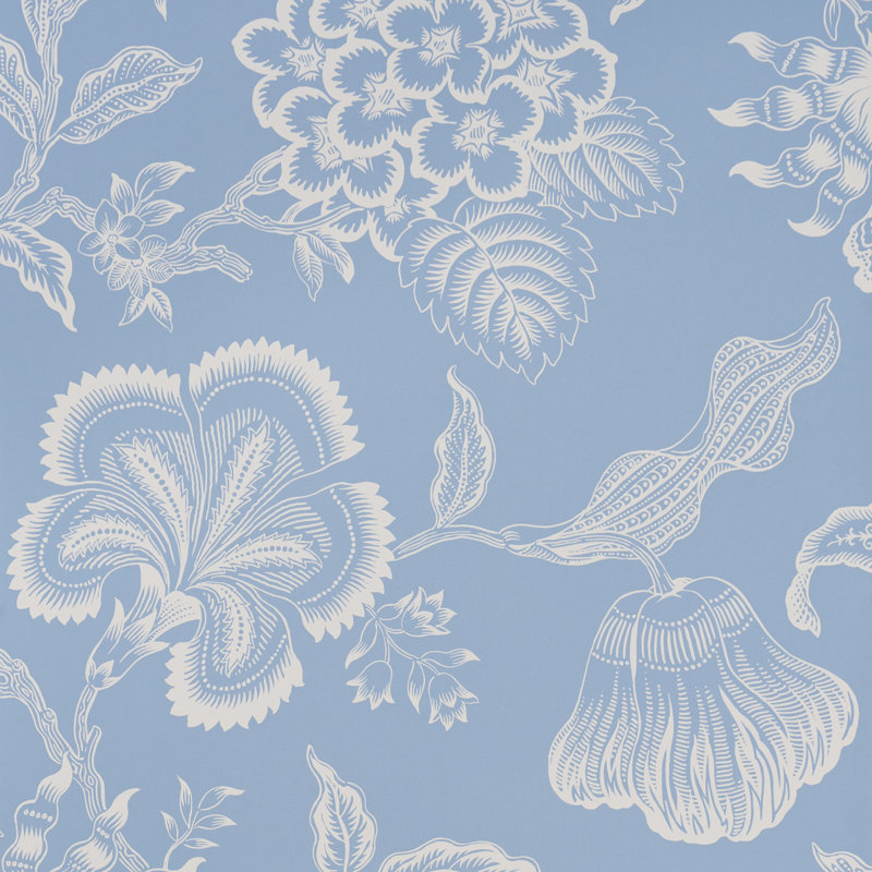 Schumacher x Celerie Kemble Hothouse Flowers Silhouette Wallpaper, Bliss Blue