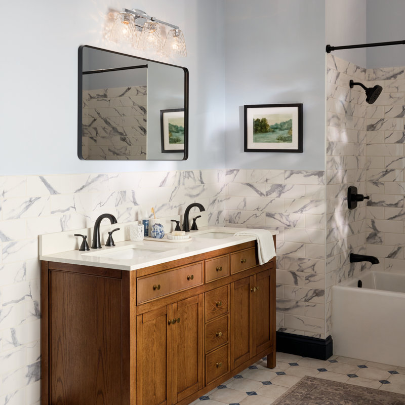 Éclairage pour salle de bain 3 lumières 23,75 po avec verre d'eau, Clair, Chrome chrome
