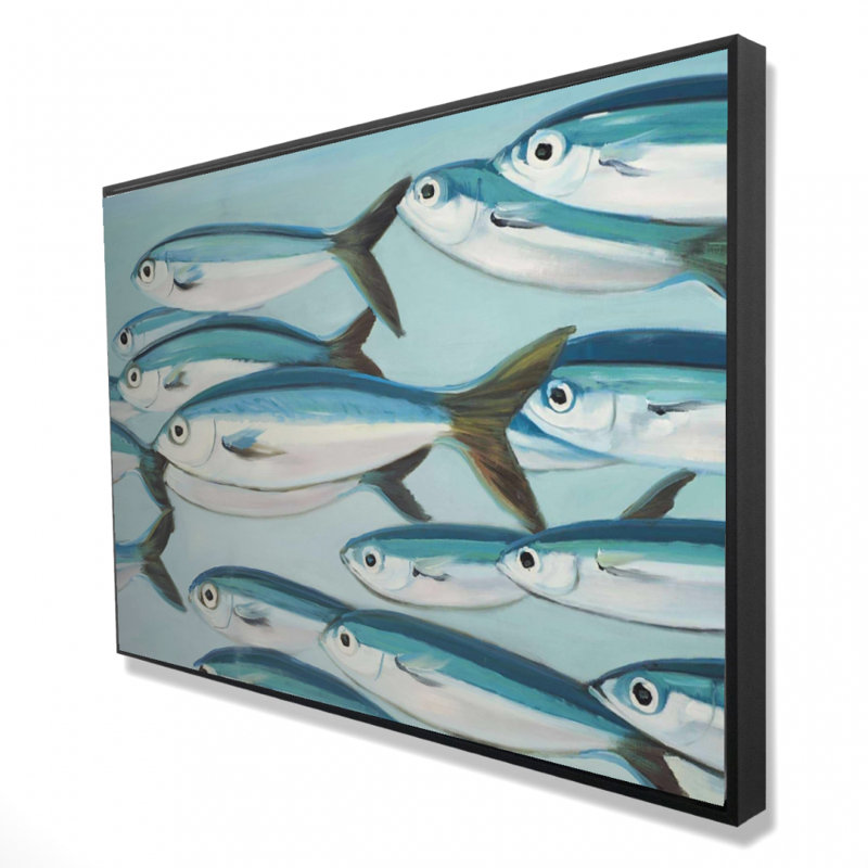 Small fish of caesio caerulaurea - Turquoise Framed Canvas