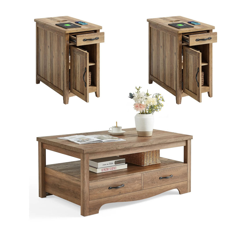 3-Piece Living Room Table Set, Brown