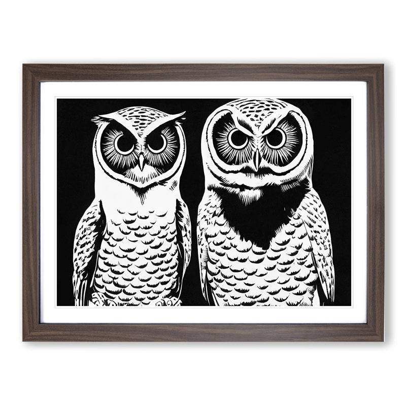 Monochrome Owls Vol.1 - Framed Print, 34cm H x 46cm W x 2cm D, Brown Framed