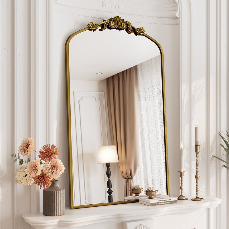 Amara Vintage Baroque Style Tempered Glass French Cleat Mounted Wall Mirror, Antique Gold, 40" x 24"