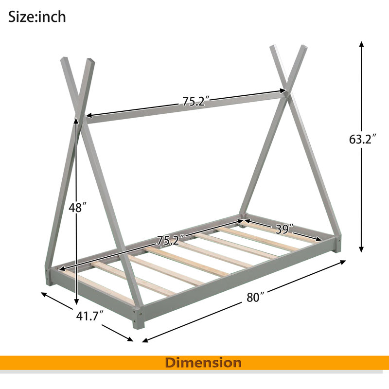 Lit plateforme simple avec structure triangulaire, Gris