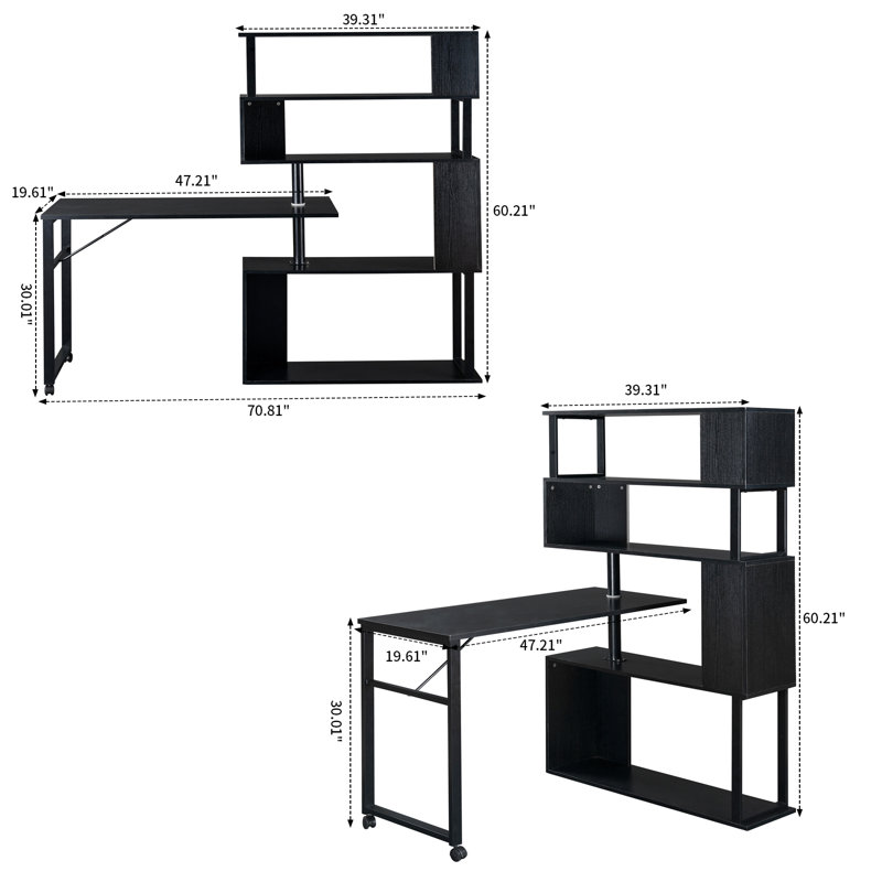 Jaemeson Multi functional design L-Shaped Corner Table with Rotatable function and Sturdy metal Frame, Black