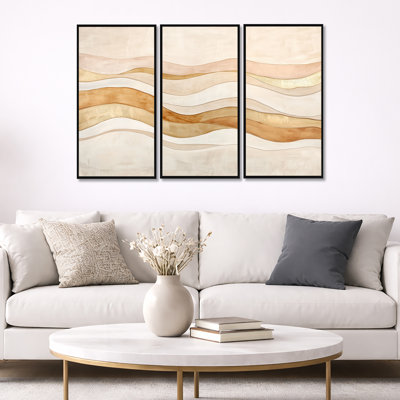 Art mural doré sur la plage, toile côtière glamour - horizon tropical doré à la plage, ensemble de 3 toiles encadrées, décor côtier moderne