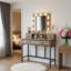 Bureau de coiffeuse avec miroir éclairé 3 couleurs et tiroirs-592901488