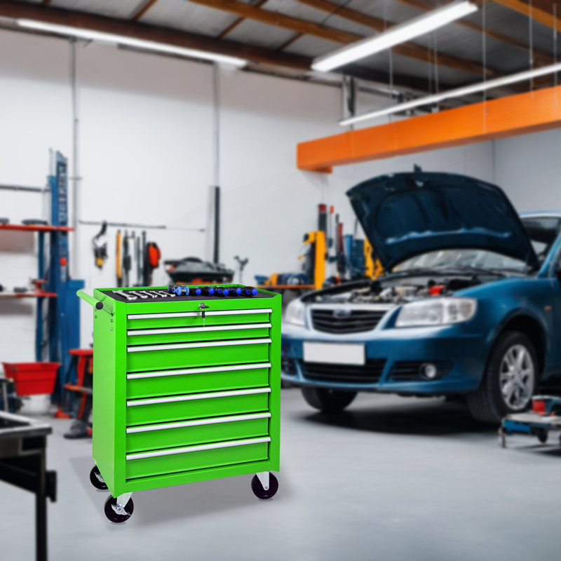 Coffre à outils roulant avec 7 tiroirs, coffre à outils à roulettes, chariot à outils multifonctionnel, Vert