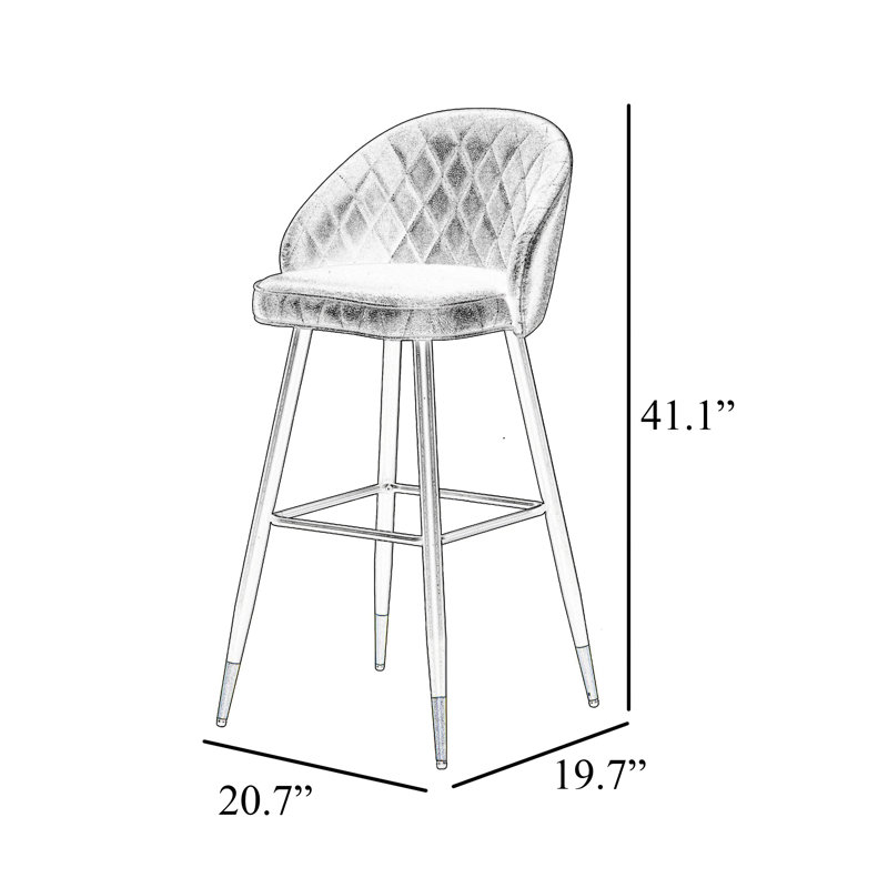 Ensemble de 2 chaises à hauteur de bar Oby, cuir végétalien gris capitonné, pieds inclinés, Gris