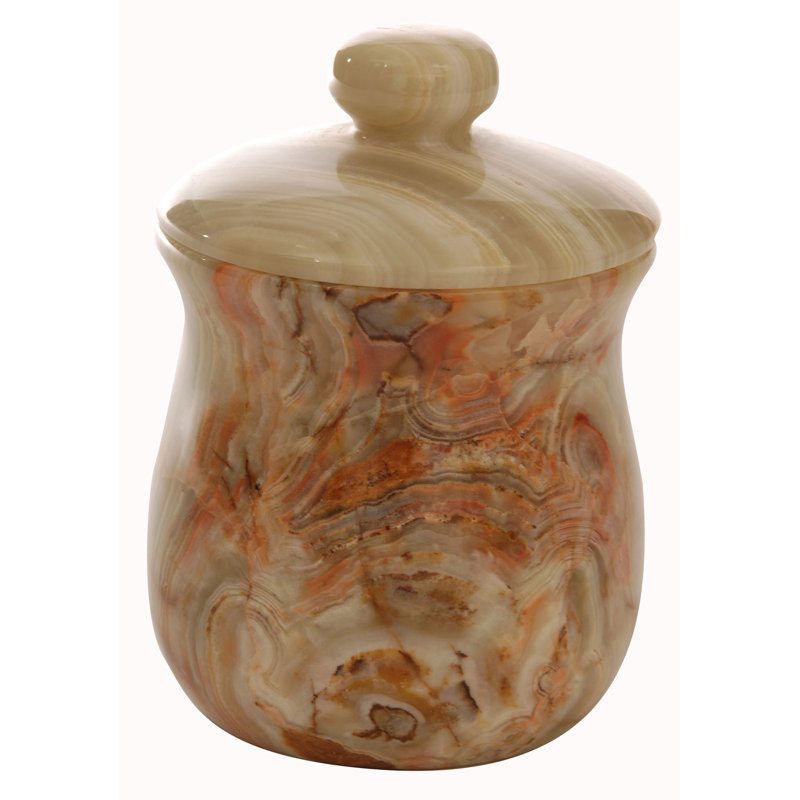 Moss Green Marble Finish Ceramic Bathroom Storage Jar with Lid – Vanity Organizer for Cotton Balls & Bathroom Essentials