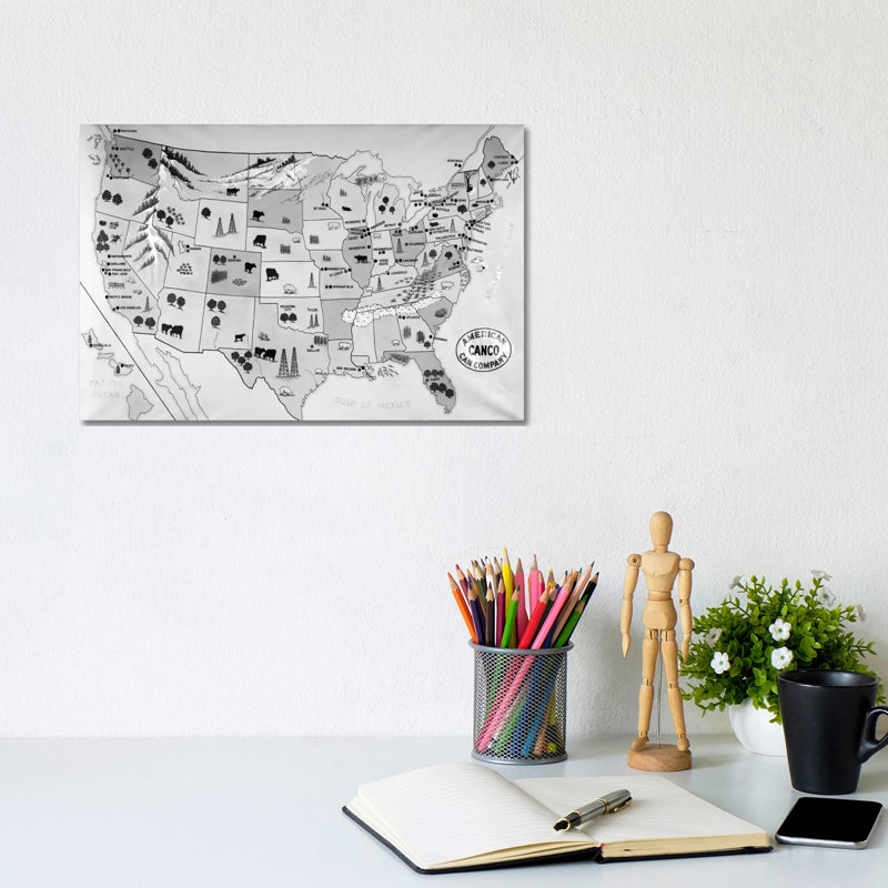 1930s-1940s Map of United States Showing Agricultural and Industrial Resources 1 Piece Wrapped Canvas Wall Art