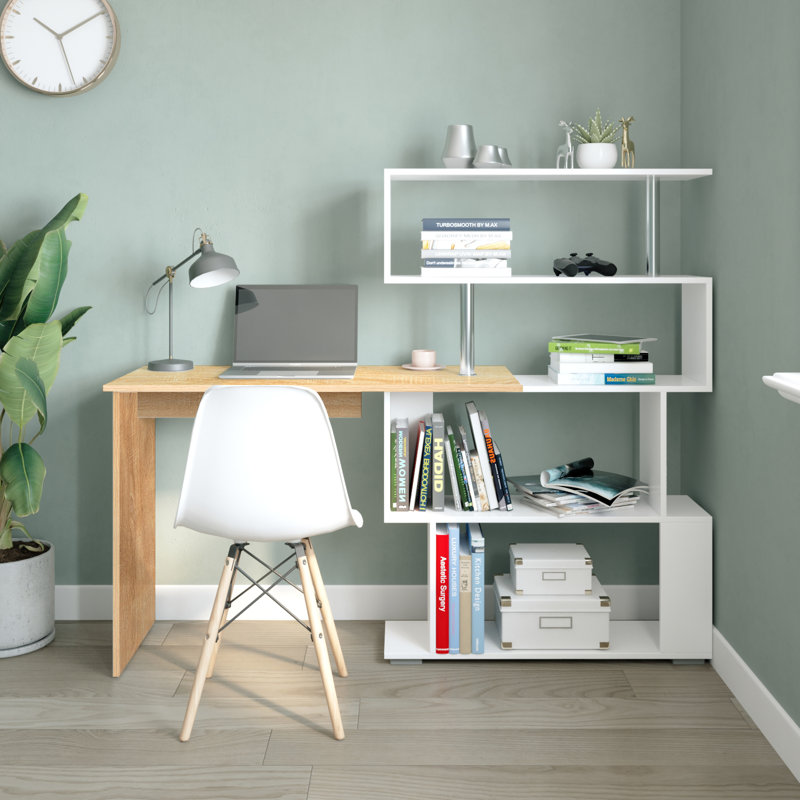 Milroy L-Shaped Writing Desk, White/Oak