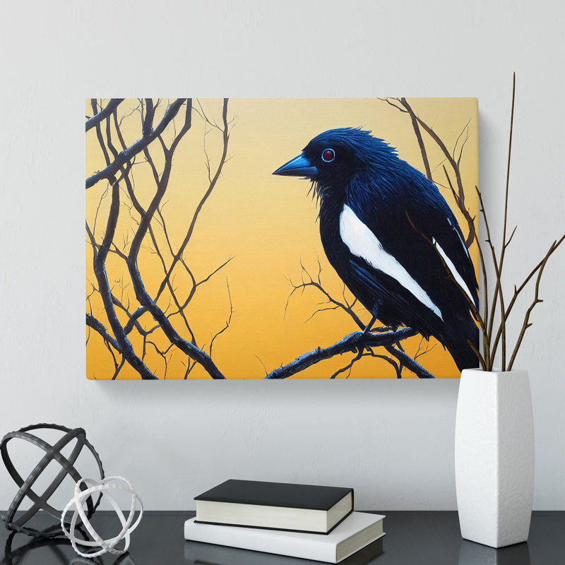 Lush Magpie Bird - Wrapped Canvas Painting, 35cm H x 50cm W x 3cm D