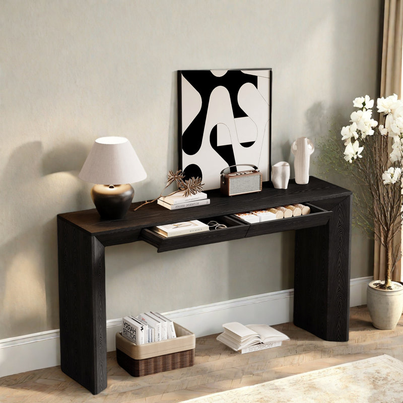Console moderne avec 2 tiroirs dissimulés, Black