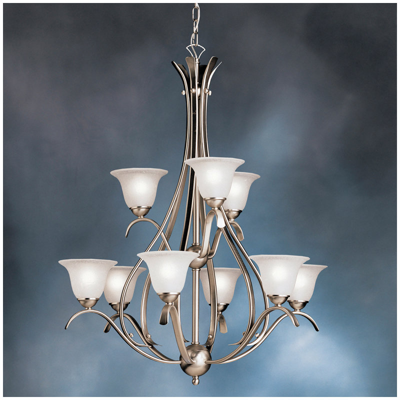 Lustre à niveaux 9 lumières Dover, Nickel brossé