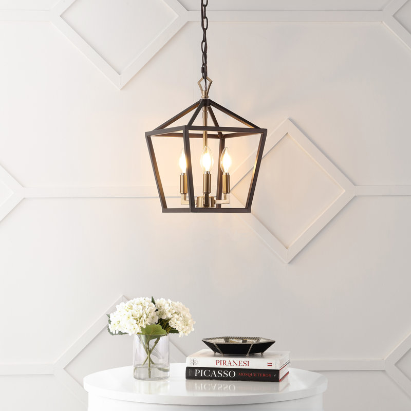 Lustre géométrique à 3 lumières Kay, Bronze huilé / laiton doré