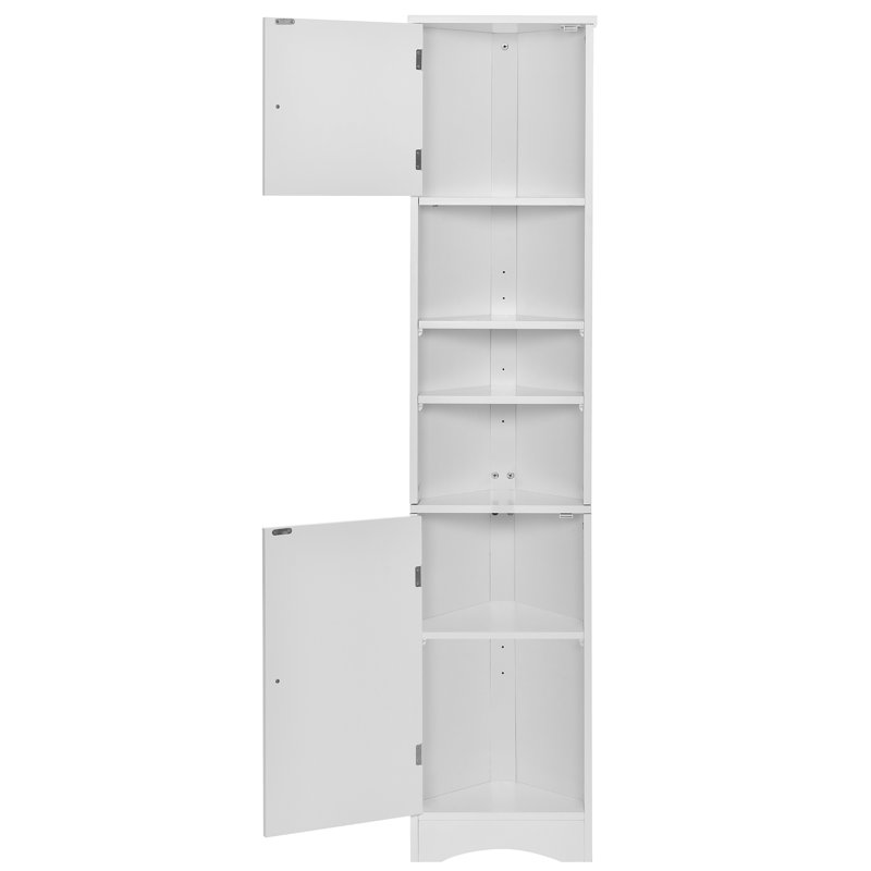 Armoire de rangement de salle de bain multifonctionnelle avec deux portes et tablettes réglables, tablette ouverte, blanc