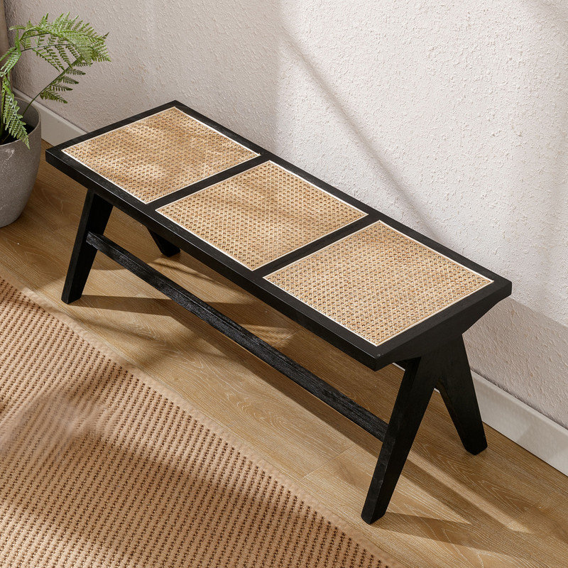 Tavione Upholstered Bench, Black, Black Wood