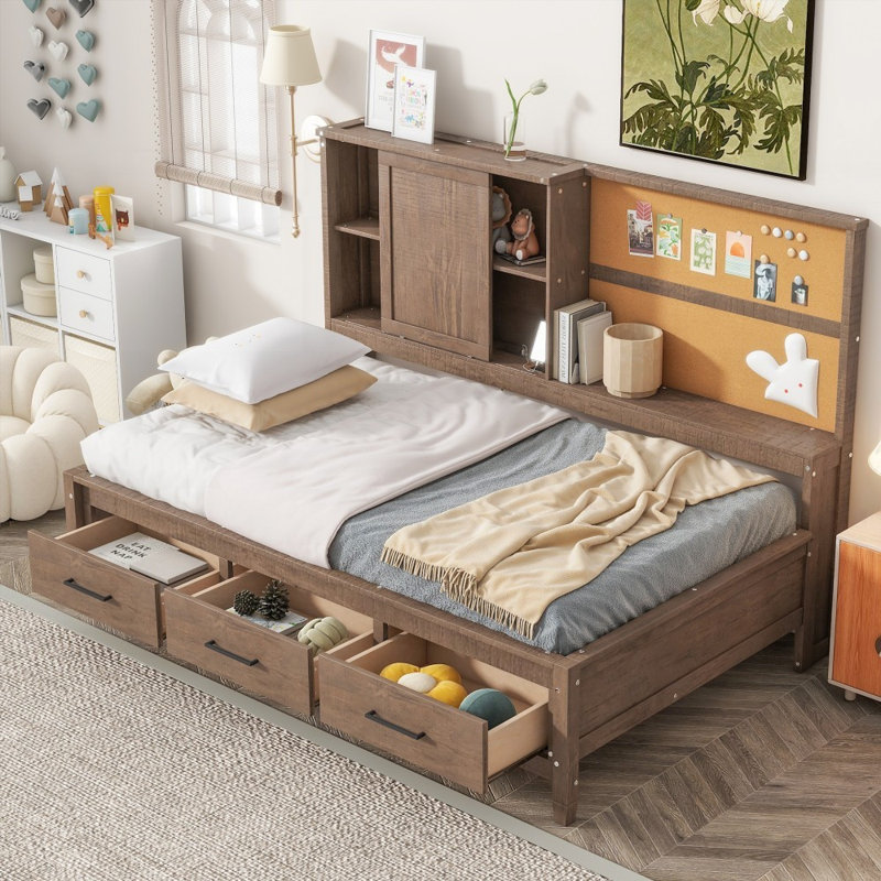 Lit de jour pour lit simple - Robuste avec rangement, USB et amp; Liège - aucun sommier nécessaire, Bois