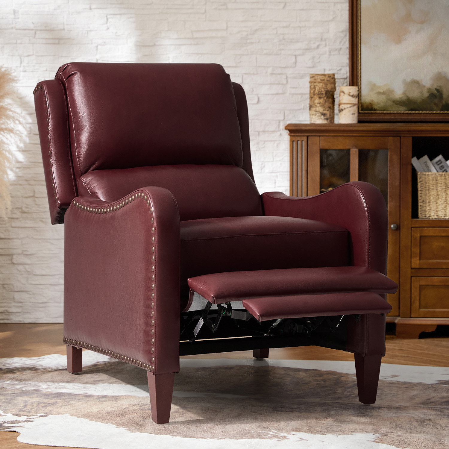 Beecher 29" Genuine Leather Push-Back Recliner, Burgundy