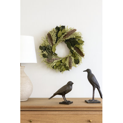 Natural Dried and Preserved Fall Leaves Wreath with Turkey Feathers