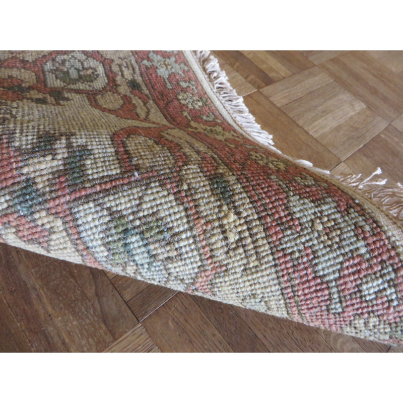 Tapis ivoire / rouge en soie noué à la main Dereyon, Rectangle 4 pi x 6 pi