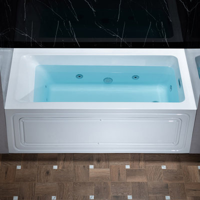 Baignoire tourbillon rectangulaire en acrylique 60 po x 30 po en alcôve blanche avec bonde et trop-plein