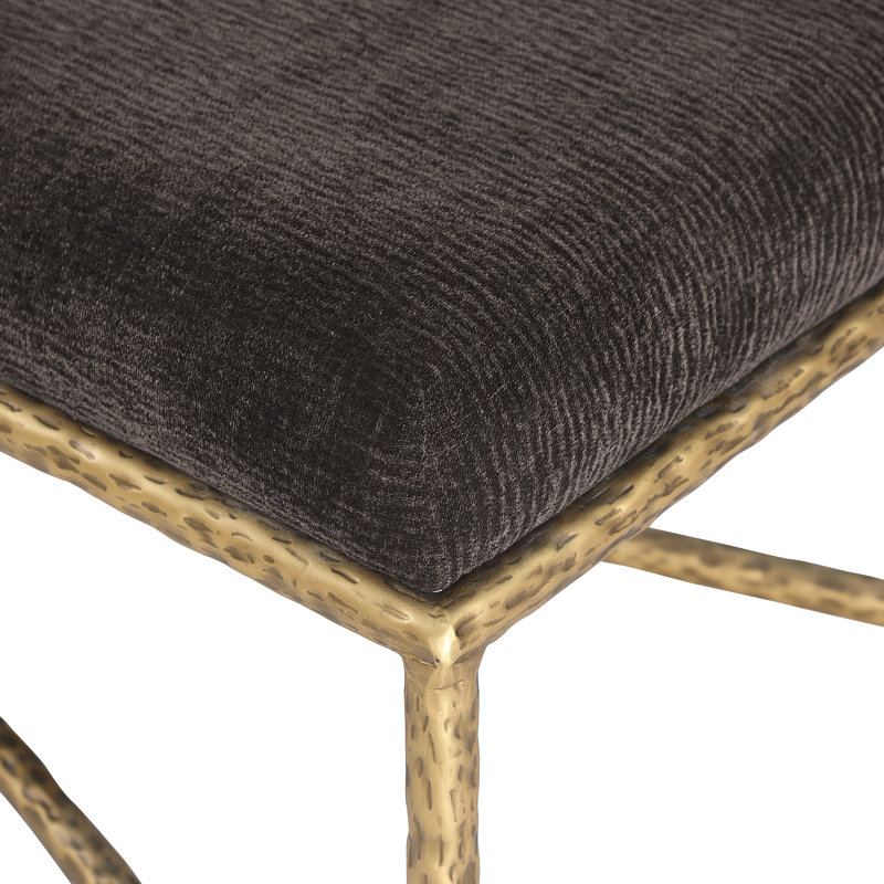Banc en tissu Iyania Chenille, Tissu chenille brun, Doré