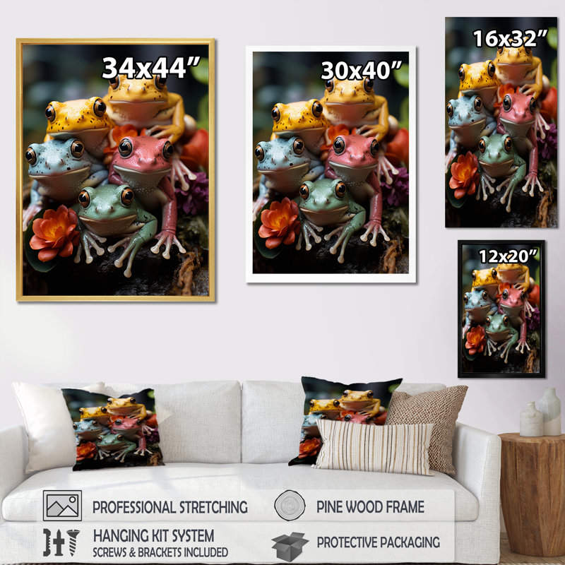 " Leaping Frogs Amphibians III ", 20" H x 12" W x 1" D, Gold Floater Framed