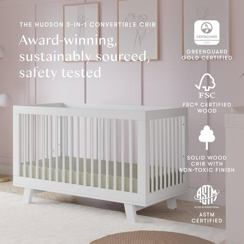 Hudson 3-in-1 Convertible Crib, White