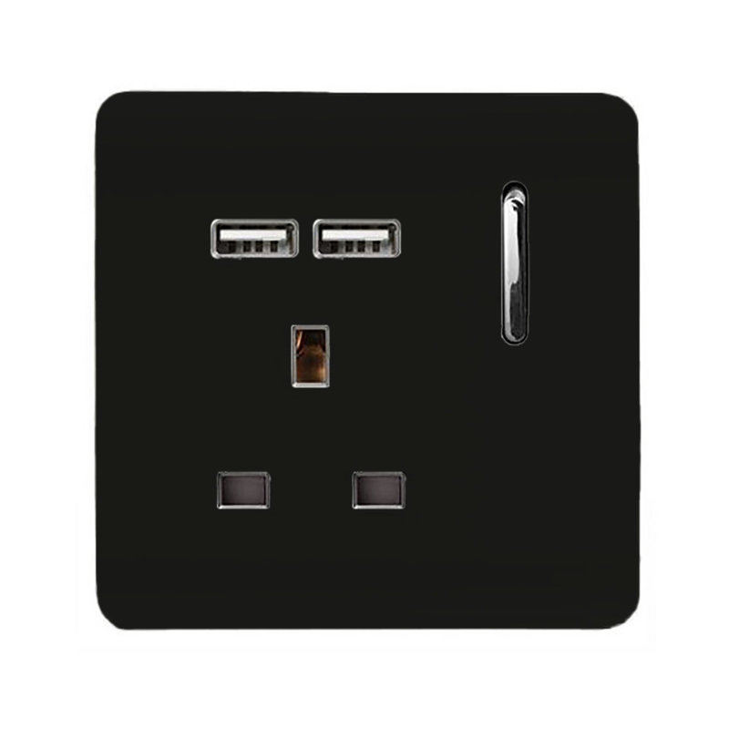 Trendi Switch 1 Gang USB 2100mA Plug Socket, Gloss Black