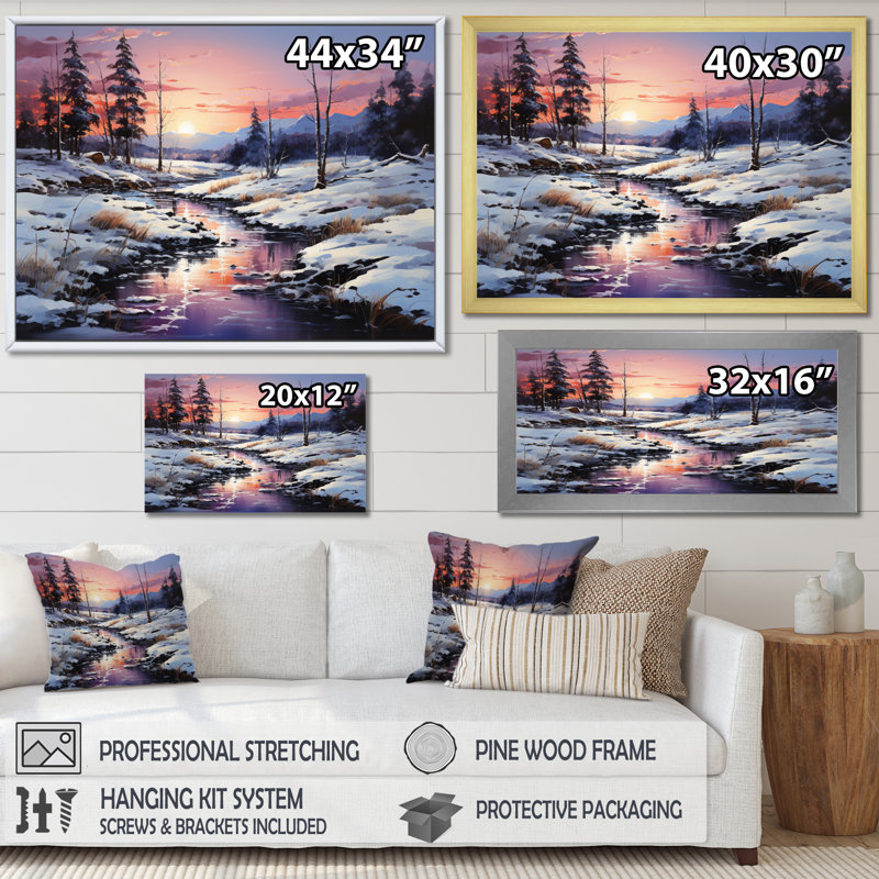 «Pine Tree Winters Magic II», reproduction sur toile, Cadre photo gris, H 34 po x l 44 po x P 1,5 po