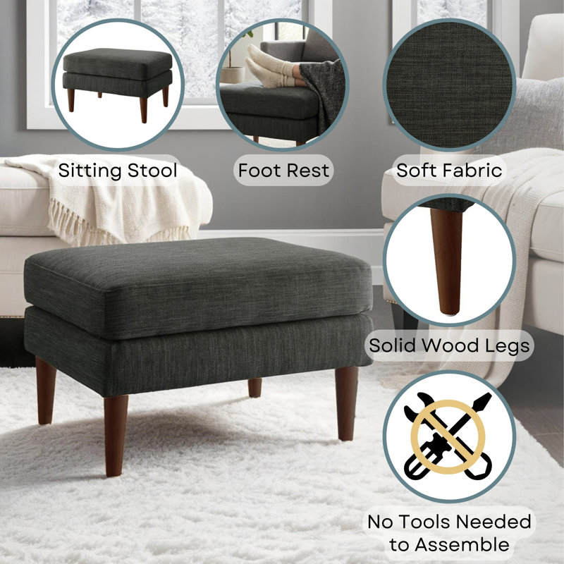 Corwith Upholstered Ottoman, Dark Charcoal Gray Fabric/Natural