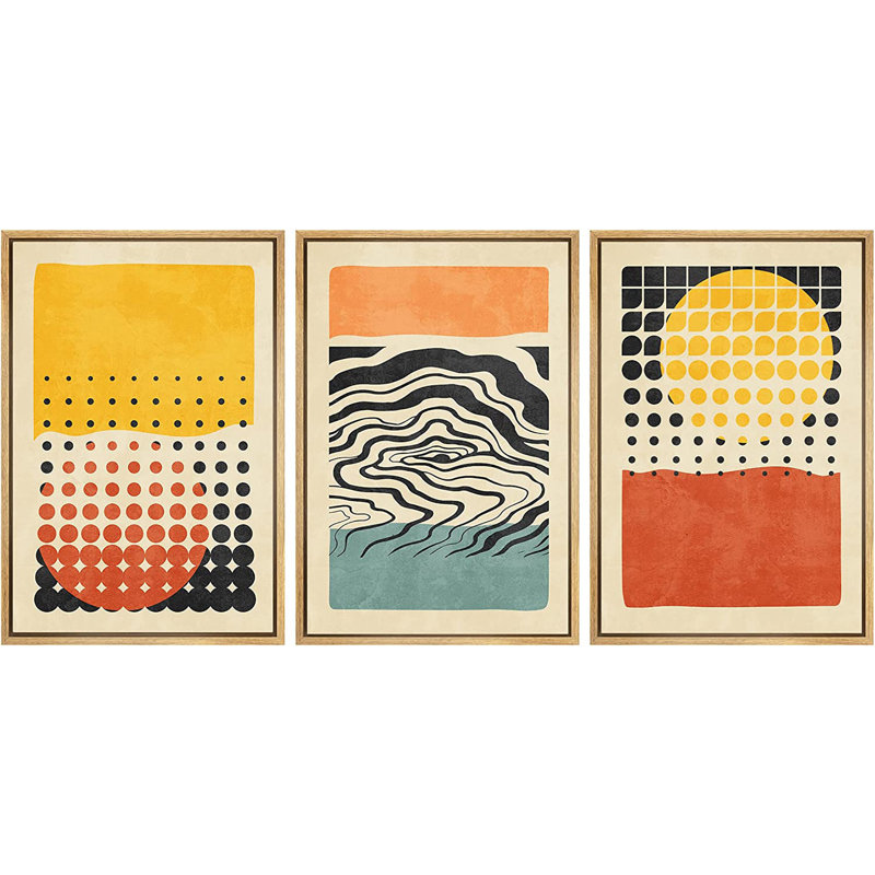 «Abstract Vibrant Color Blocks» Mid-Century Colorful Polygon Collage Abstract Geometric - 3 pièces, ensemble d'art graphique sur toile flottante