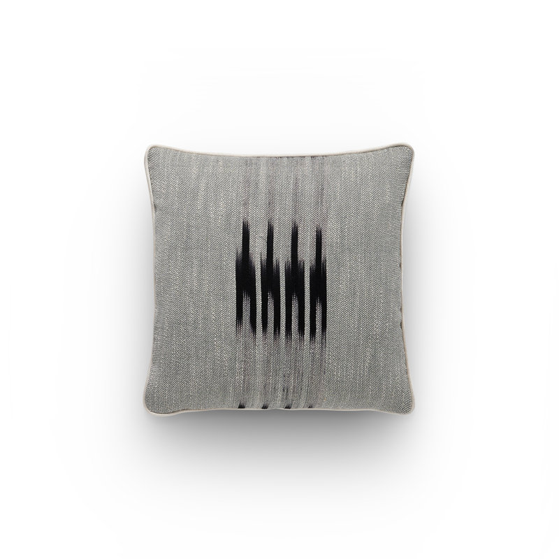 Peshtemal Ikat Piping Cushion, Gray/Black