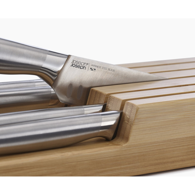 Joseph Joseph Joseph Joseph Elevate Steel 5-Piece Knife Set with In-Drawer Bamboo Storage Tray