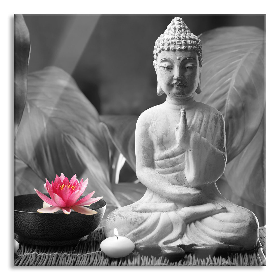 Glasbild Buddha mit einer Seerose