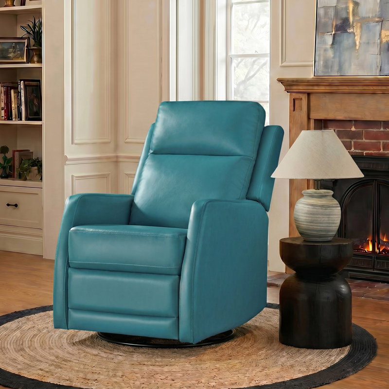 Fauteuil inclinable pivotant en similicuir McGuffey avec base en métal, Velours vert sarcelle