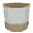 Set of 3 Beige and White Round Wicker Table and Floor Baskets