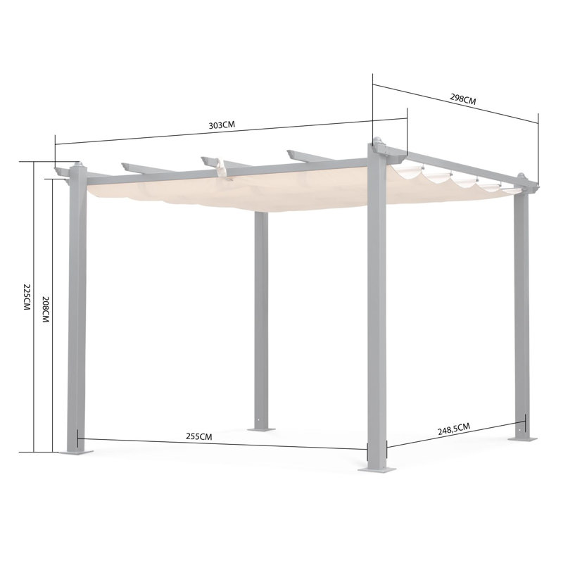 Condate: Aluminium Pergola 3x4m with Sliding Retractable Canopy, Beige, 225cm H x 303cm W x 298cm D