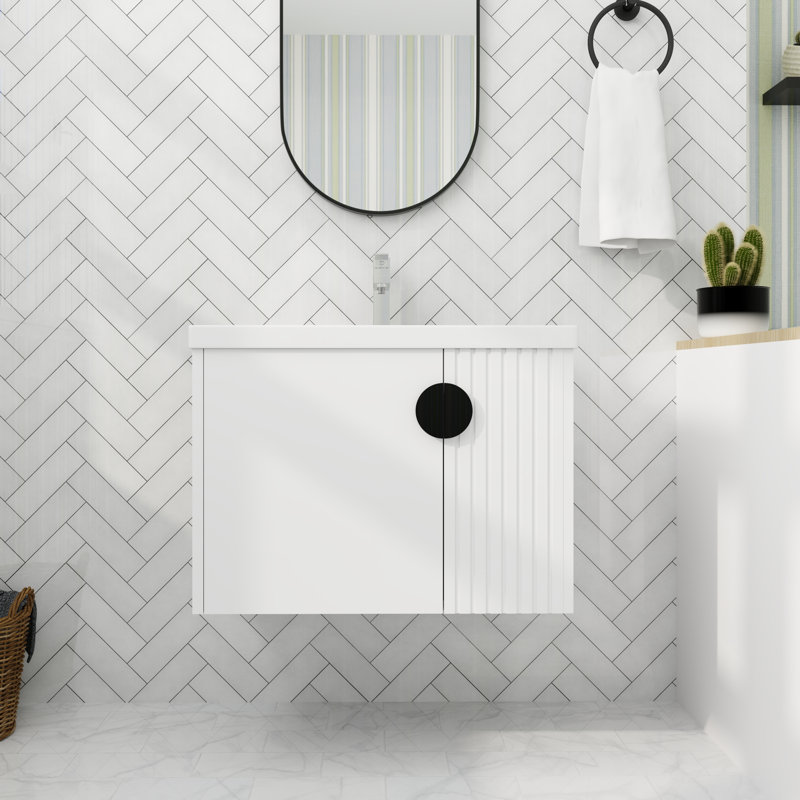 Meuble-lavabo flottant avec porte à fermeture en douceur 24 po / 28 po, Blanc