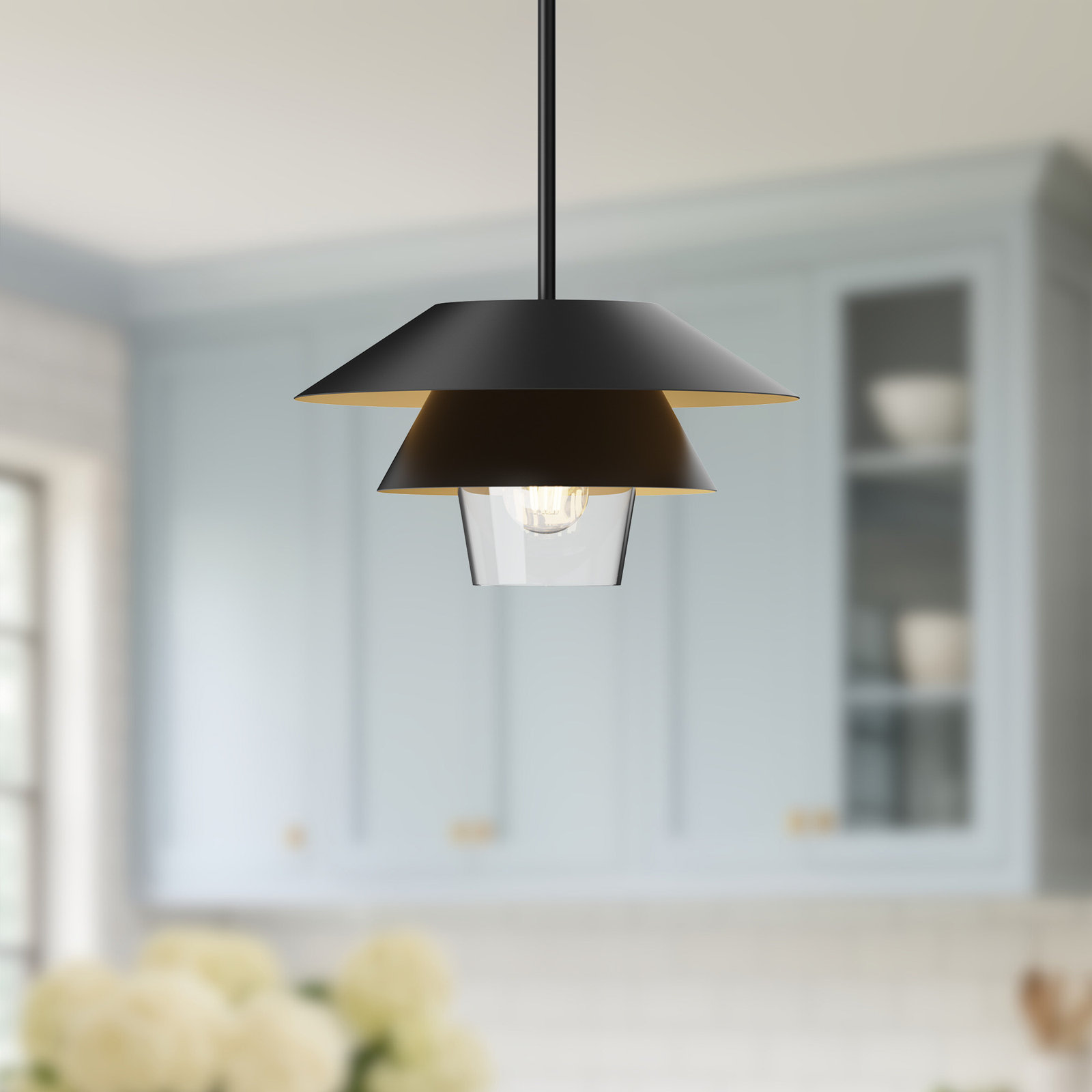 Davant Single Light Steel Pendant, 7.75" H x 13.5" W x 13.5" D, Matte Black