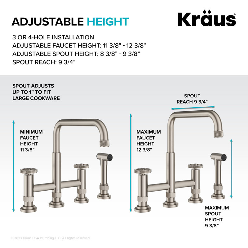 Urbix Bridge Faucet with Side Spray Included, Matte Black/Grey
