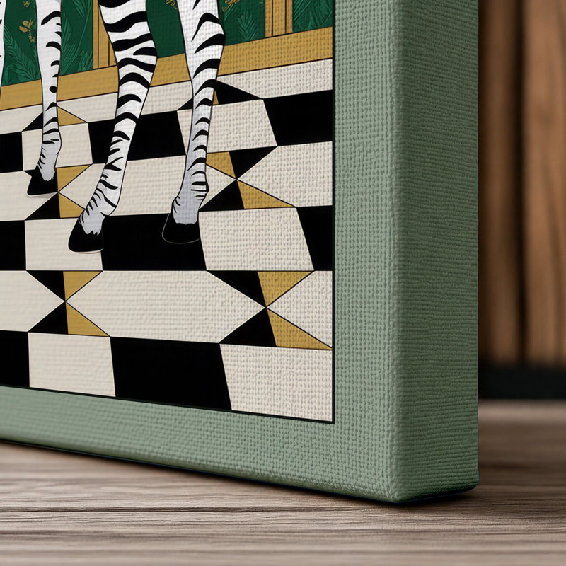 Deco Zebra With News Art Deco - Wrapped Canvas, 36x24 - 91.4 x 61.0 cm, Sage Border