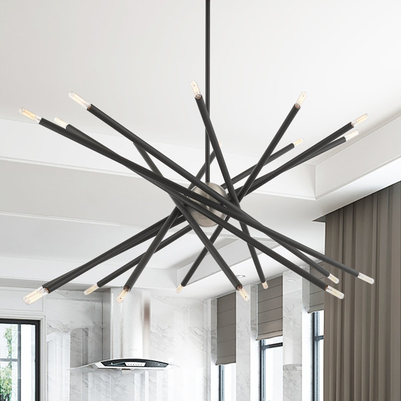 Runo Sputnik Modern Linear Chandelier, Scandinavian Gray