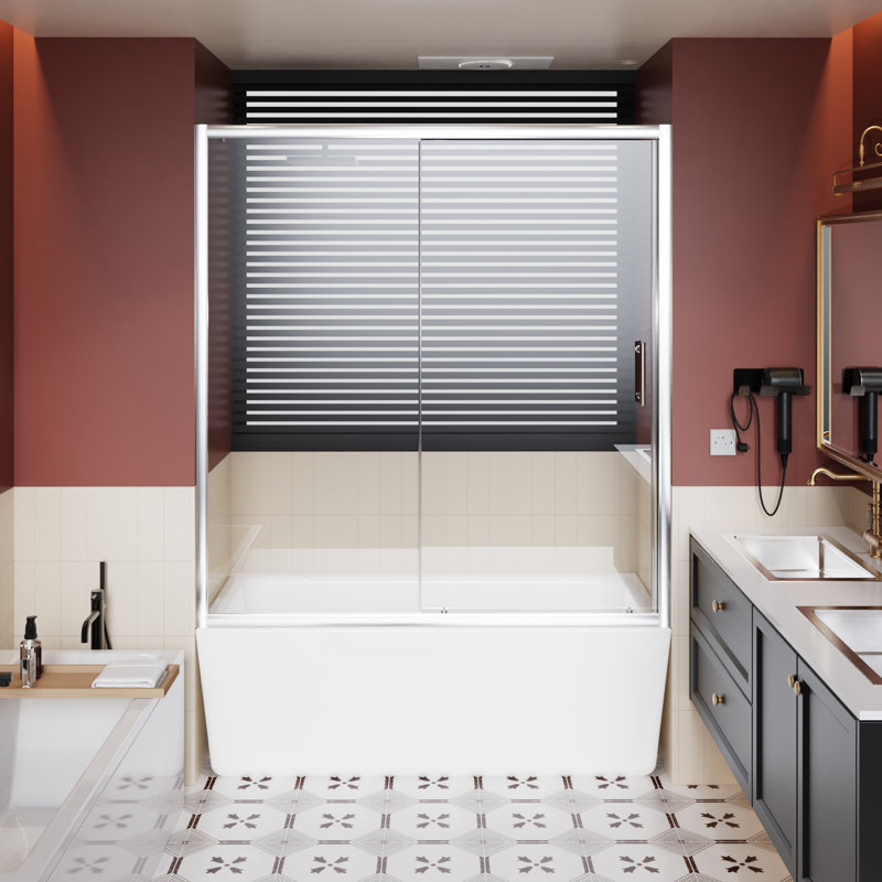 Porte de douche coulissante simple de 60 po de largeur et 62 po de hauteur, verre trempé de 1/5 po d'épaisseur, finition, structure en alliage d'aluminium, coulissement stable et stable, esthétique imperméable à l'eau, largeur, hauteur, mouvement silencieux,